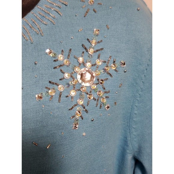 Berek by Takako Sakon XL Button Down Light Blue Sequins Beaded Cardigan Sweater - Picture 5 of 13